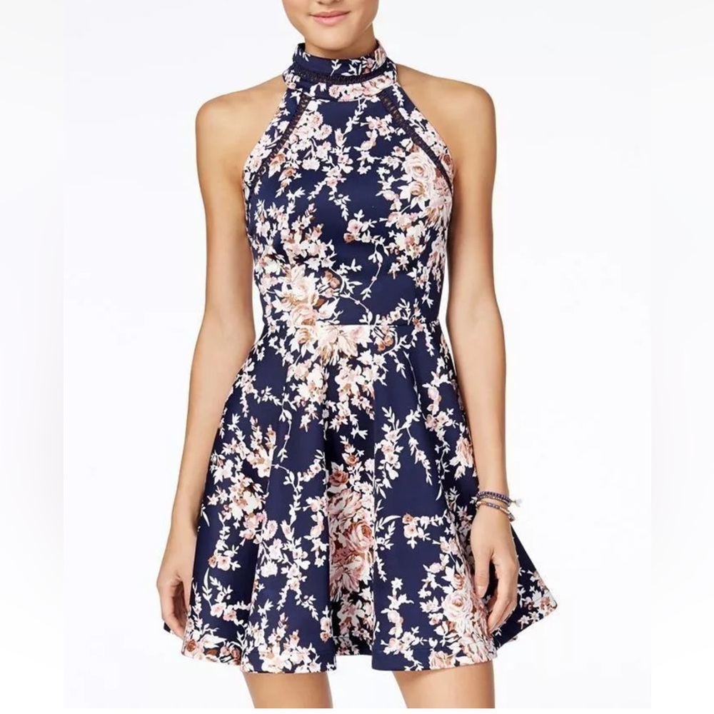 B. Darlin Junior's Printed Mock-Neck Crochet Trim Fit and Flare Dress Size 0‎